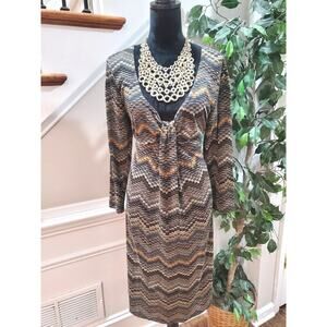 Connected Apparel Women Multicolor V-Neck Long Sleeve Knee Length Dress X-Large